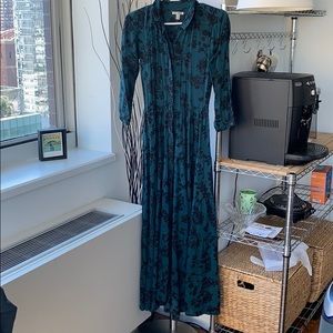 Dark Blue Floral Maxi Shirt Dress